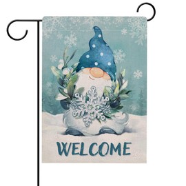JIMOWANG Welcome Winter Gnome Snowflakes Burlap Burlap Garden Flag Double Sided Outdoor Decorative Yard Flag 12"x18" Porch Patio Banner Flags