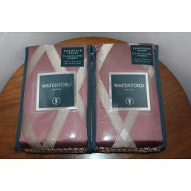 WATERFORD ANORA PILLOW SHAM SET OF 2 DIAGONAL CHECK BLUSH & GOLD EURO SIZE