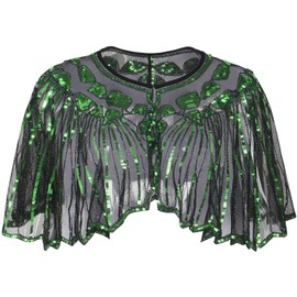 BAOKELAN Women 1920s Shawl Sequin Beaded Evening Cape Retro Wraps Scarf Cover Up for Wedding Party Bride Dress Green