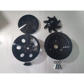 CNCRSR Small Block Chevy LWP Black Pulley Set PS Water Pump Crankshaft Alternator SBC