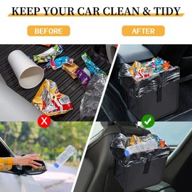 Newellsail Auto Mülleimer Hängende Wasserdicht Auslaufsicher Müllbehälter Faltbar Tragbar Universal Abfalleimer Auto Kofferraum Organizer für Auto, SUV, LKW, Minivan 7L (Schwarz)