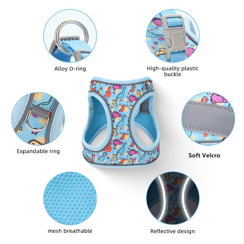KocaPlye Step in Dog Harness No Pull Dinosaur Adjustable Soft