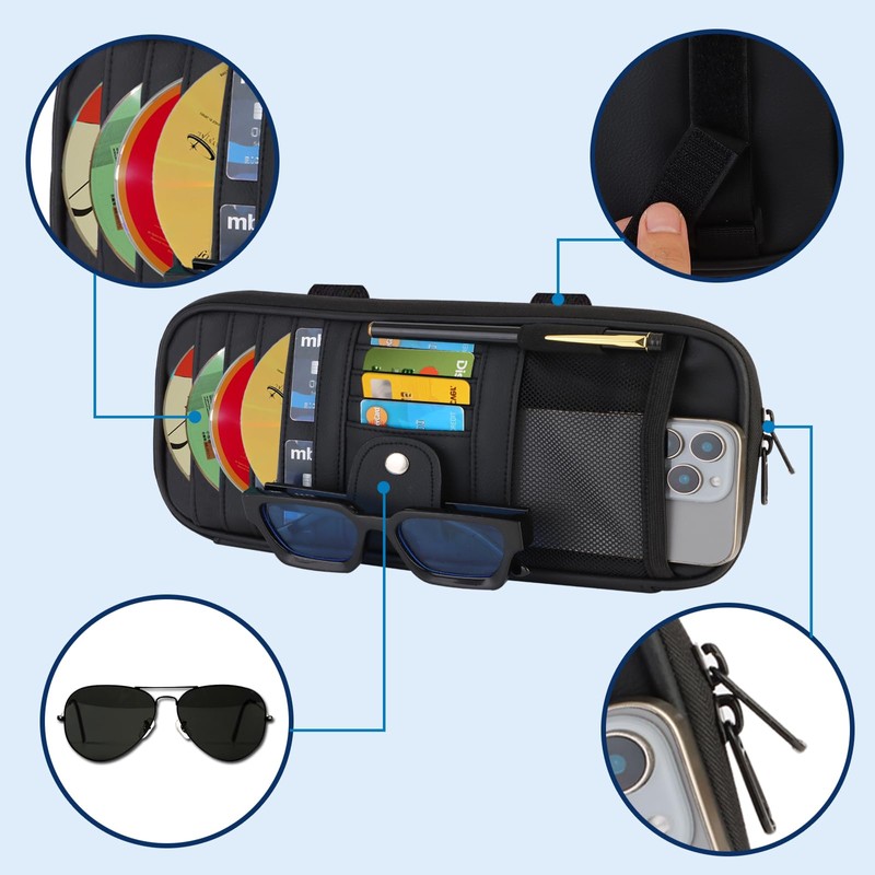 BGMTIMAI Car Sun Visor Organizer with Extendable Sunshade,Upgraded Version Multi-Pocket