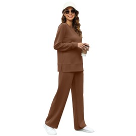 OFEEFAN Winter Loungewear for Women Two Piece Travel Outfits 2 Pc Lounge Set Vacation Tracksuit Holiday Sweatsuit Casual Trendy Brown XL