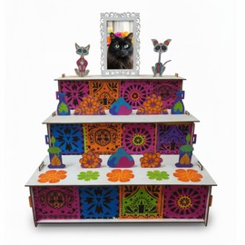 Thyle Dia De Los Muertos Decoration Mini Altar Ofrenda Box Wooden Day of The Dead Shadow Box Mexican Dog Altar Picture Frame Memorial Shrine for Day of The Dead Home Kitchen Room Decoration