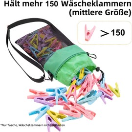 KGMCARE Clothes Peg Bag with Hanging Hooks, Clothes Pegs Bag for up to 100 Clothes Pegs, Suitable for Indoor and Outdoor Use (Grey)