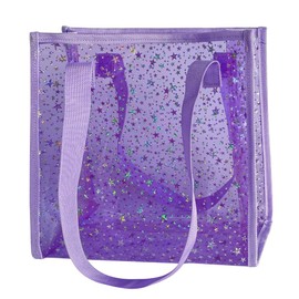 TotePrint Star Design PVC Tote Bag Waterproof Shopping Bag with Zip Transparent Beach Bag Unisex Medium Size 26 x 25 x 10 cm, Purple, M