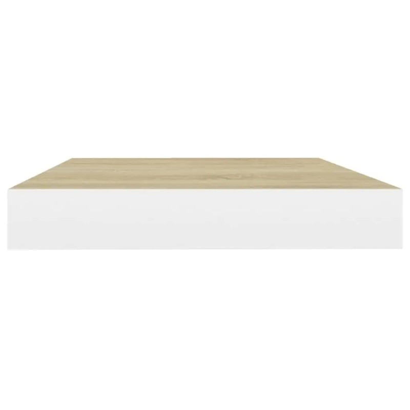 4-Piece Floating Oak and White Wall Shelves 15.7"x9.1"x1.5" MDF Display