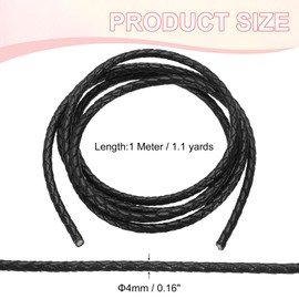 PATIKIL Round Braided Leather Cord, 4mm Round Braided Leather Cord Rope Folded for Crafts Jewelry Making Necklace Bracelets, Black (1.1 Yards)