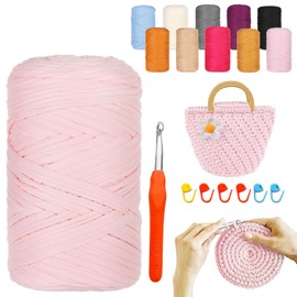 YushengTai Textile Yarn, 400 g/120 m Textile Yarn for Crochet with 9.0 mm Crochet Hook, T-Shirt Yarn, Crochet Yarn, T-Shirt Yarn for Bags, Baskets, Blankets, Home Decoration