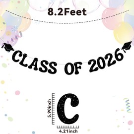 2026 Graduation Party Decorations - Class of 2026 Banner - Congrats Grad Decor, 2026 High School College Graduation Pary Decorations Black Glitter