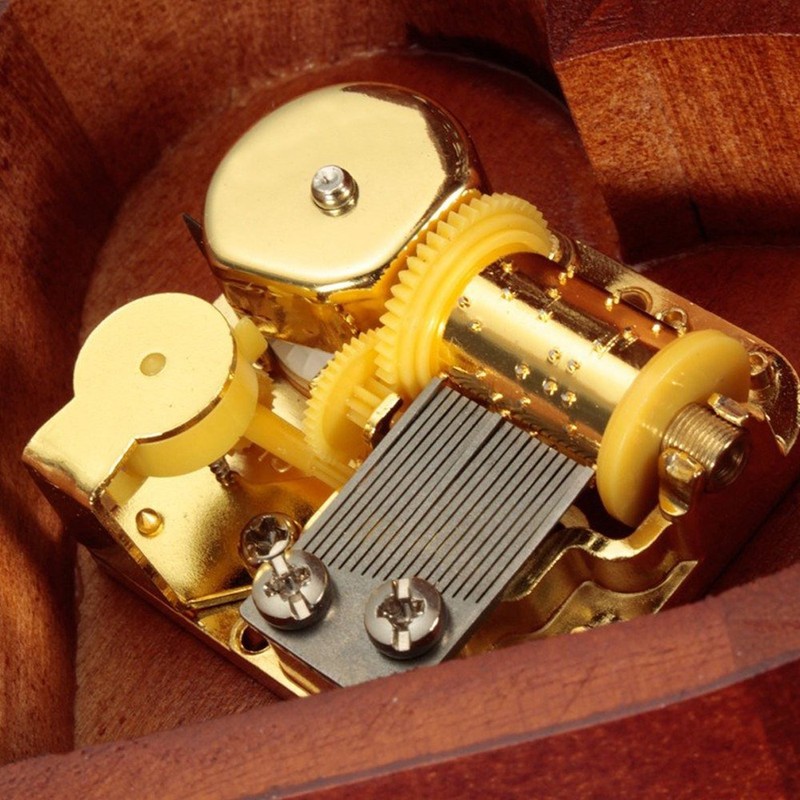 Antique Engraved Wooden Wind-Up Musical Box,Edelweiss Musical Box,with Gold-Plating Movement