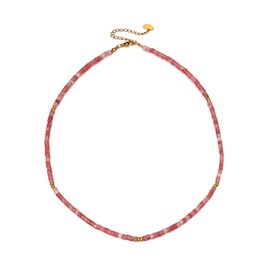 VGBNT Boho Beaded Necklaces for Women Summer Surfer Beach Gemstone Turquoise Tiger Eye Choker Necklace (Rose Quartz)