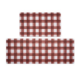 FRESHMINT Modern Farmhouse Plaid 2 Piece Set Kitchen Mats for Floor Anti Fatigue Waterproof & Non-Skid Kitchen Rugs Cushioned Kitchen Mat for Standing Washable Comfort Desk Kitchen Runners