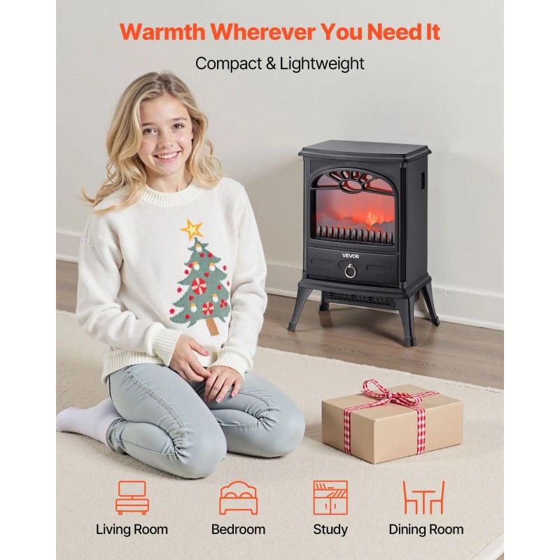Electric Fireplace Heater 22.8 Inch 1500W Adjustable Flames Freestanding for