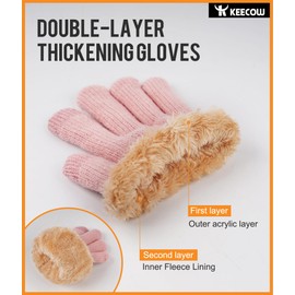 KEECOW Men's Winter Gloves Touchscreen Warm Thermal Fleece Knitted Gloves for Outdoor Sports Running Cycling Leisure, pink
