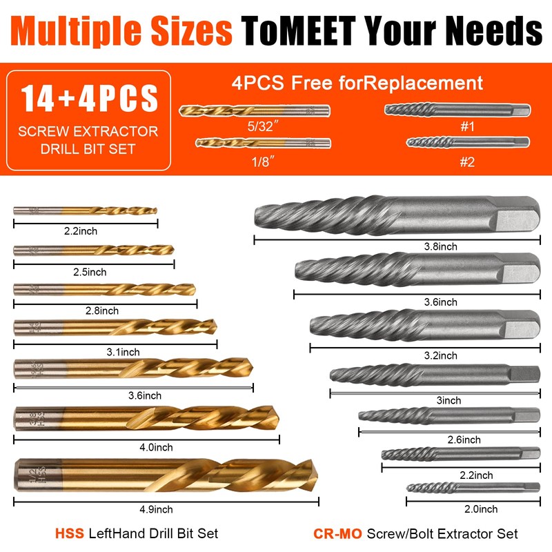 Coobeast 18pcs Screw Extractor Set and Left Hand Drill Bits