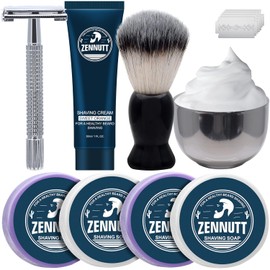 Cuencos de jabón de afeitar duraderos para hombres, con 4 paquetes de jabones de afeitar, cepillo de afeitar, crema de afeitar, gran set de regalo para hombres, kit de afeitado superior para hombres barba y bigote