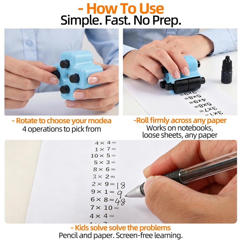 Math Roller Stamp, 4-in-1 Math Fact Tool for Teachers &