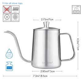 Easyworkz Gage Gooseneck Pour Over Coffee Kettle 12 oz Stainless Steel Hand Drip Long Narrow Spout, Silver
