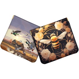 Zewurtuw 2 PCS Small Coin Squeeze Purse Pouch Soft PU Leather Coin Bag Mini Wallet Pouch Cute for Women Girls Men 4.6" x 4.3" (G7-Bees Birds)