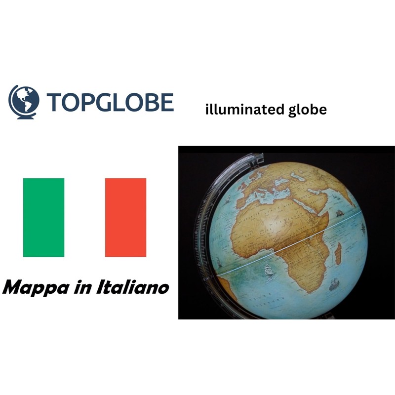 Topglobe Topglobe Illuminated Globe, 20 cm, Italian Map, Political, Educational,