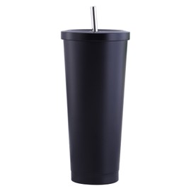 Straw Vacuum Cup Bottle Stainless Steel Insulated for Bubble Tea High Capacity 750ml Black