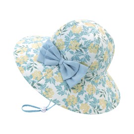 POMIJIAN Bows Baby Girl Sun Hat Toddler Summer Bucket Hats for Kids Sun Protection Cap Girls Beach Hat Swim Pool (US, Age, 12 Months, 24 Months, A-Blue)
