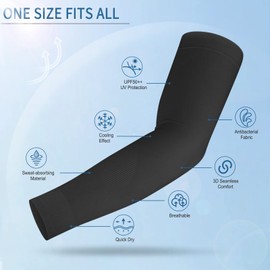 Amzpas 2 Pairs Cooling UV Protection Arm Warmers UPF 50+, UV Sun Protection Arm Warmers for Men and Women, Elastic, Breathable, Non-Slip, Outdoor Sports, Professional Sun Protection Arm Warmers, Black