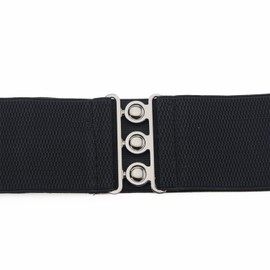 Trimming Shop 76mm Wide Women’s Elasticated Corset Style Stretch Waist Belt with Silver Buckle Fastening for Ladies Gowns, One Piece, Black, 32" - 36"
