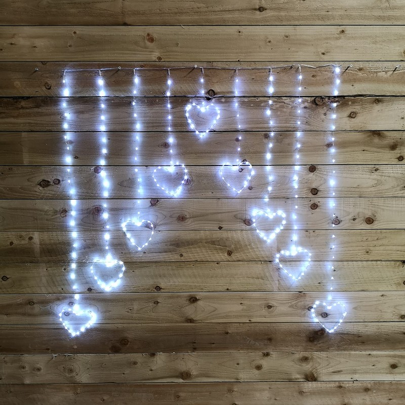 Premier Curtain Light 1.2m x 1.2m Silver Wire with Hearts