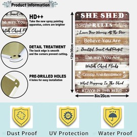 GJXFTPTTBD She Shed Decor Metal Tin Sign She Shed Rules Sign Farmhouse Wall Sign for Home Kitchen Garden Women Cave Gift for Girlfriend Ladies 12 * 8in