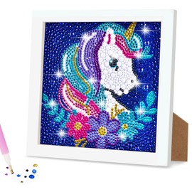 AUAUY Children's DIY 5D Diamond Painting Set with Wooden Frame, Painting by Numbers, for Children and Adults, Arts, Craft for Home Wall Decor, Unicorn