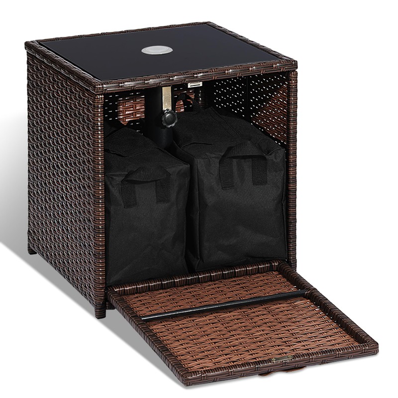 SUNNYPARK Outdoor Umbrella Side Table with 2 Weight Bags, 2-in-1