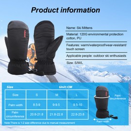 QKURT Ski Mittens, Winter Snowboard Mittens Gloves Waterproof Snow Gloves Leather Mittens for Outdoor Activitives Men Women