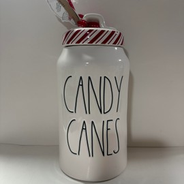 Rae -CANDY CANES Canister - Cellar Long Allside White with Lid CHRISTMAS CANISTER- Dunn By Magenta