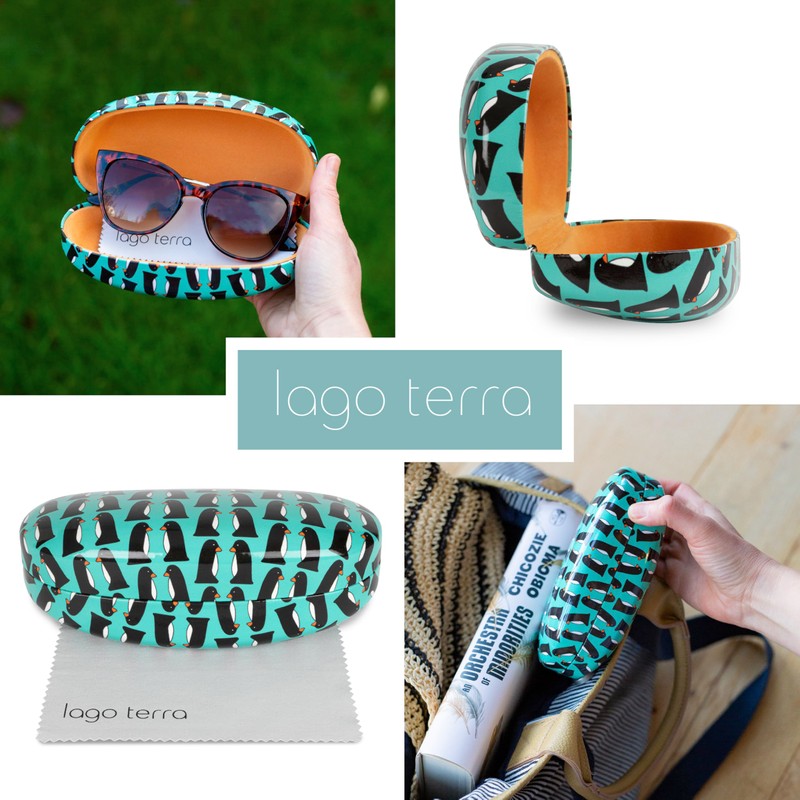 LAGO TERRA Penguin Print Hard Shell Sunglasses Case -Large