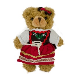Teddys Rothenburg Traditional Teddy Bear, 22 cm, Standing, Brown/Red, Plush Teddy Bear with Dirndl