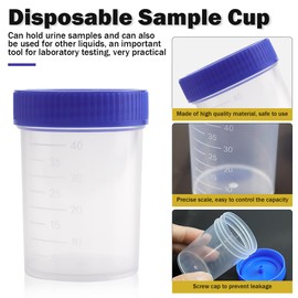 Qerutk 50pcs 40ml Specimen Pots Urine Sample Bottles, Scientific Specimen Containers with Screw-on Lids Medical Specimen Collection Containers for Test