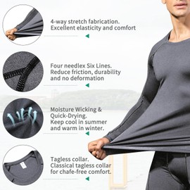 Men's Compression Shirts Long Sleeve, Base-Layer Quick Dry Workout T Shirts Sports Running Tops for Gym Grey