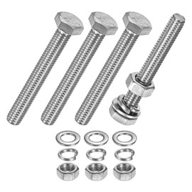M METERXITY 4-Pack Hex Head Screw Bolt with Nuts Flat & Lock Washers M6x45mm Stainless Steel Bolts and Nuts Kit Fully Threaded Metric Bolt Assortment for Equipment/Machinery