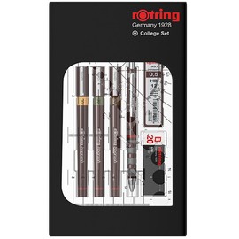 rOtring Isograph Pen Set, Technical Pen and Pencil, College Set S0699370, 3 Pens (0.20mm, 0.30mm, 0.50mm) and Mechanical Pencil (0.5mm), Accessories with Notebook