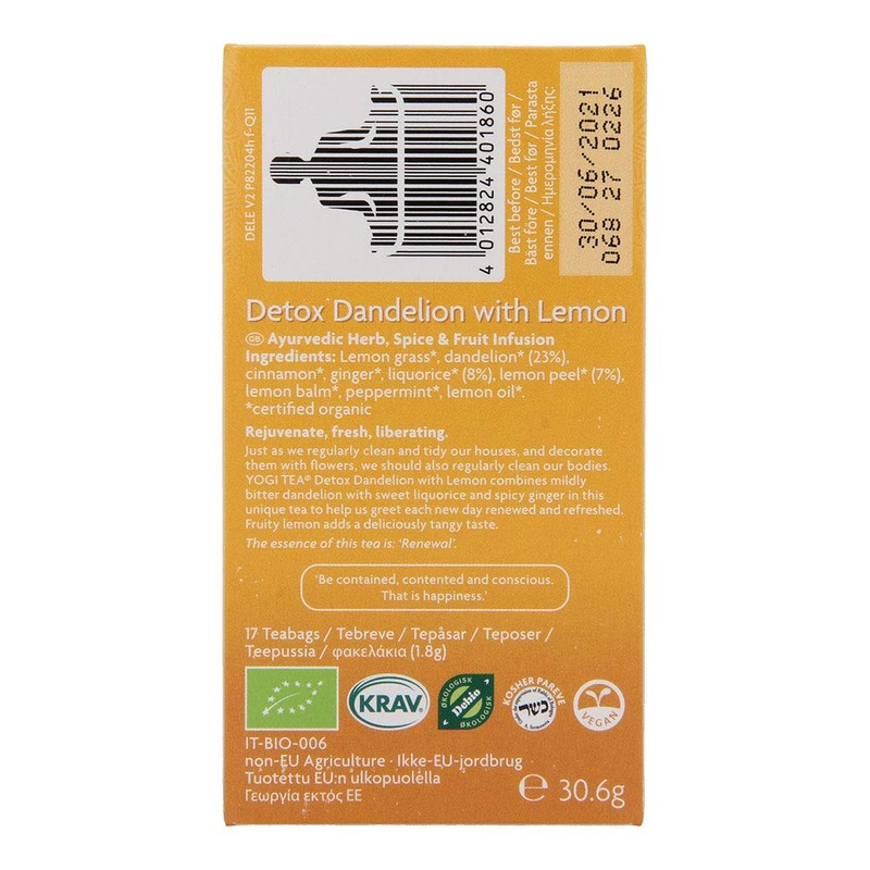 YOGI TEAS - AYURVEDIC Organic Detox with Lemon 17bags (PACK