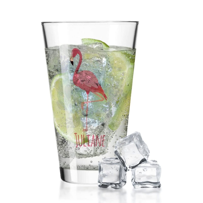 GRAVURZEILE Leonardo Water Glass with UV Print – Flamingo Design