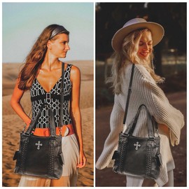 Purses and Handbags for Women Ladies Western Purse Large Hobo Bag Top Handle Handbag with Ajustable Crossbody Strap Vintage (Black)