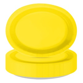 50Pcs Yellow Solid Color Large Oval Paper Plates 12 x 10 Inch