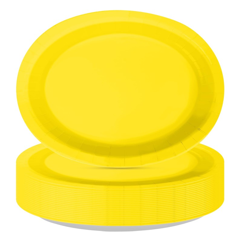 50Pcs Yellow Solid Color Large Oval Paper Plates 12 x