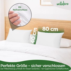 Welldora Set of 2 mite cover pillows, 40 x 80 cm, allergy sufferers pillowcase, expertly tested, premium encasing against mites and bed bugs, allergy sufferers bed linen