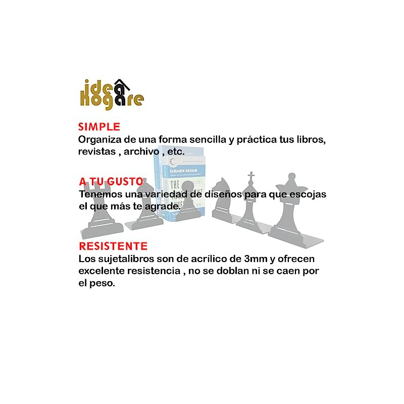 Sujetalibros Decorativos Soporte Sujeta De Libros 6 Pzas (Ajedrez)