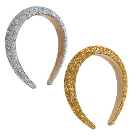 Headband with Rhinestones, 2 Pieces Glitter Headband Women's Gold, Women's Headband Glitter Rhinestone, Headband Women's Wide Glitter, Rhinestone Headband Wide Girls, Bridal Hair Accessories